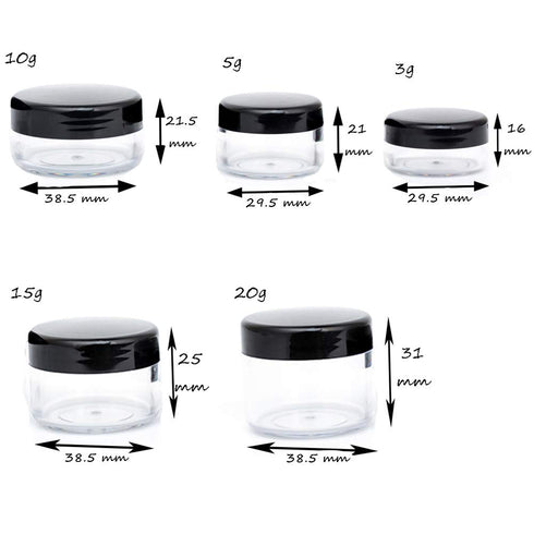 ZEJIA 10 Gram Sample Containers, 20 Count Cosmetic Jars with Lids, Refillable Small Plastic Containers (Black)