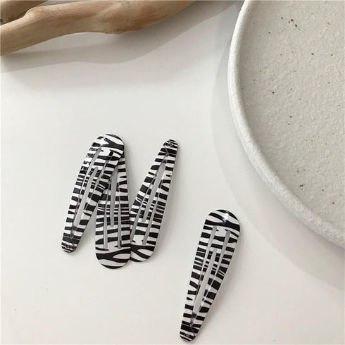 Zebra Print Hair Snap Clips, Black and White Trendy Metal Barrettes for Women Girls, 8 PCS