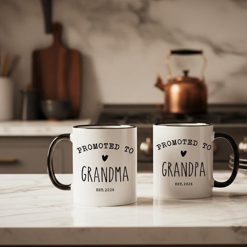 Puouoonyi Set, 11oz Promoted To Grandpa & Grandma Mugs Pregnancy Announcement Gift for Grandparents, New Grandma