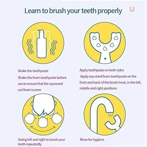 Kids Electric Toothbrush, 6 Cleaning Models Toddler Waterproof Battery Powered Sonic U-Shaped Toothbrush