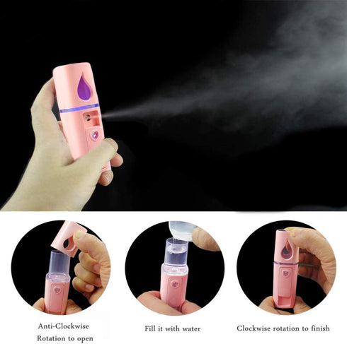 Portable Nano Facial Mister, Mini Facial Steamer with Mirror & 20ml Visual Water Tank (Pink)