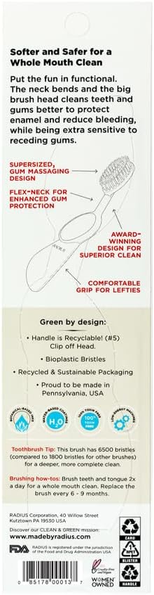 Pack 1 Radius Toothbrush Flex Brush BPA Free & ADA Accepted Designed to Improve Gum Health & Reduce Gum Issues - Right