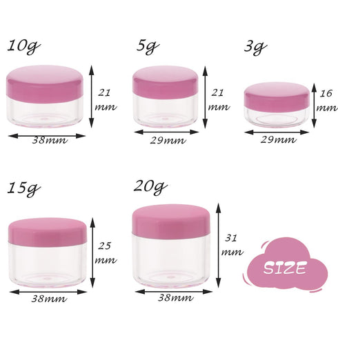 ZEJIA 10pcs Small Travel Containers - Pink Sample Containers with Screw Lids, 5 Sizes, 12pcs Labels, 2pcs Mini