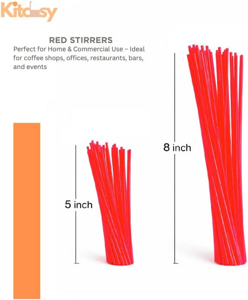 Kitchsy 8-Inch 1000 Pack (1000) Compostable Coffee Red Stirrer Sticks Eco-Friendly Biodegradable Beverage & Cocktail