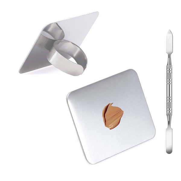 KissDate Makeup Mixing Palette - Stainless Steel Spatula Tray with Foundation Spatula, Cosmetic Mixer for Nail Art