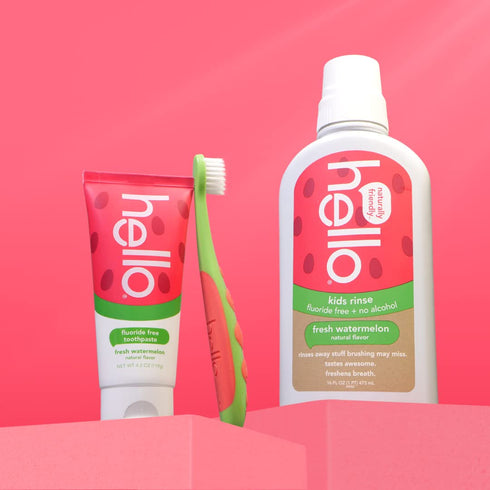Hello Natural Watermelon Flavor Kids Mouthwash, Fluoride Free, Alcohol Free, Vegan, 16 Fl Oz (Pack of 3)