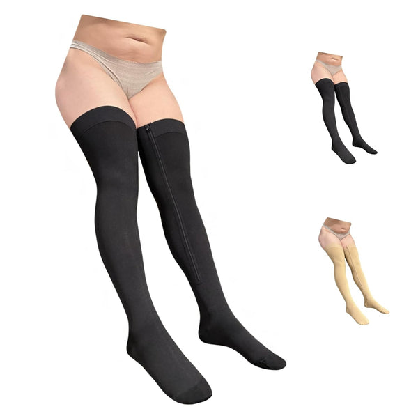 Ziperior Closed Toe 20-30 mmHg Compression Inside Leg Zipper Wide Thigh High (Black,