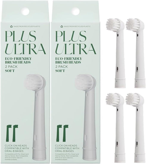 PLUS ULTRA Eco-Friendly Oral-B Compatible Electric Toothbrush Replacement Heads, 4 Heads Per Pack, Soft for Sensitive