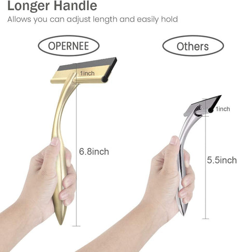 OPERNEE 14 Inches Shower Squeegee with Self Adhesive Hook, Stainless Steel Squeegee Cleaner, All-Purpose Window Scraper
