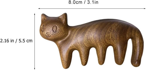Ipetboom 3.1In Wooden Scalp Massage Comb: Cat Shape Sandalwood Head Wide Tooth Massager for Hair GuaSha, Hair Care