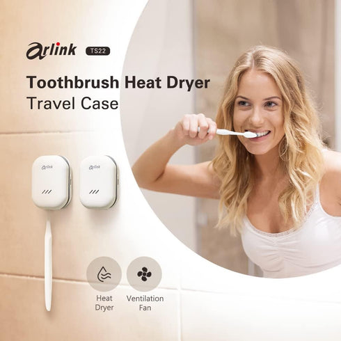 TS22 Portable Heat Drying Toothbrush Case, Built-in Fan, Rechargeable container, Perfect for Traveling & Home