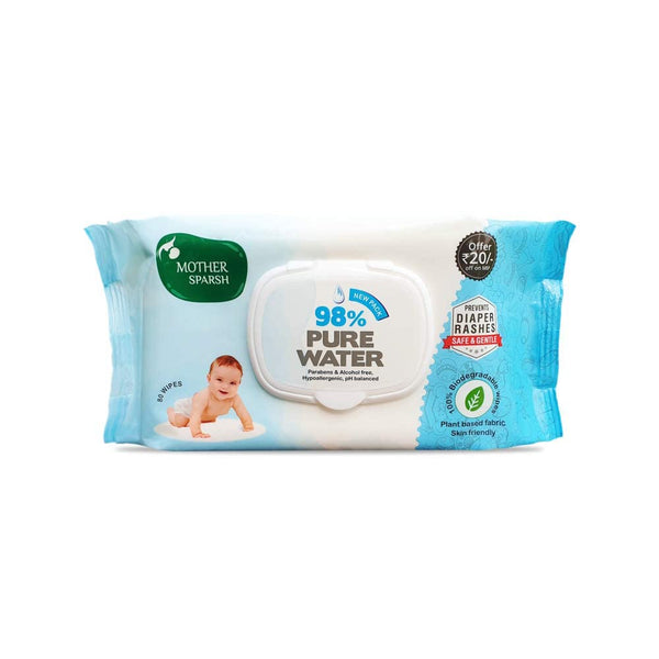 Mother Sparsh 98% Water Based Scented Wipes (80 Scented Baby Wipes) - Plant Based