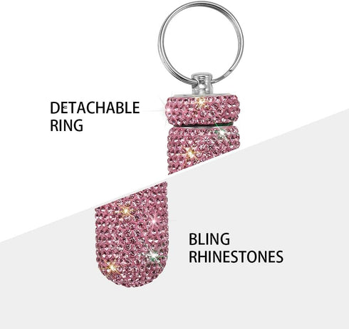 Portable Waterproof Pill Case Holder with Keychain, Bling Pill Box for Outdoor Camping Travel, Pink