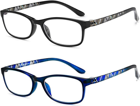 EYEURL 2 Pack Blue Light Blocking Readers - +1.0 Magnification Rectangular Eyeglasses for Women and Men with Hard Case