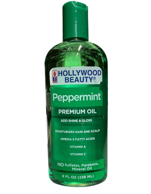 Hollywood Beauty Peppermint Hair Oil, 8oz Bottle, Natural Treatment for Itchy Scalps & Moisturizes Hair & Skin