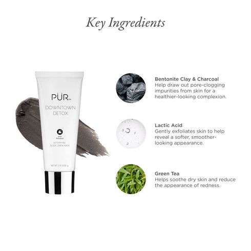 PÜR Beauty Downtown Detox - Detoxifying Black Lemon Face Mask, Helps Draw Out Impurities and Soothe Skin