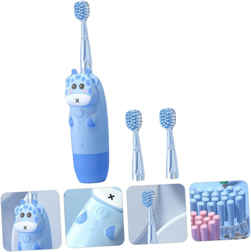 KOMBIUDA Childrens Electric Toothbrush with Sonic Frequency Colorful LED Lights for Oral Care Includes Blue Replacement