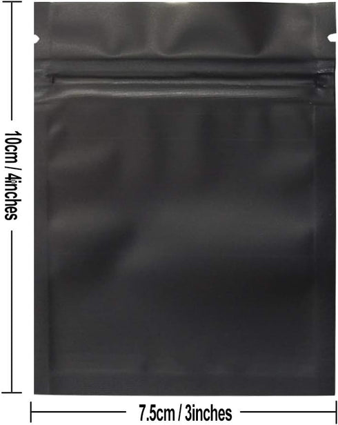 200 Pack Smell Proof Bags, 3 x 4 Inch Resealable Mylar Bags, Foil Pouch Bag, Matte Black