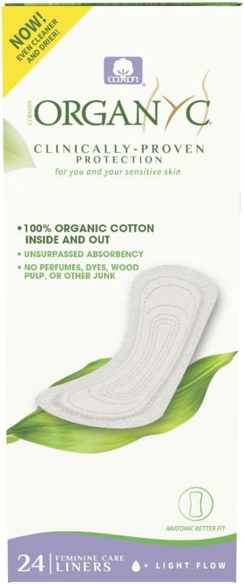 Organyc 100% Certified Organic Cotton Flat Panty Liner - Light Flow+, 24 Count, Free from Chemicals