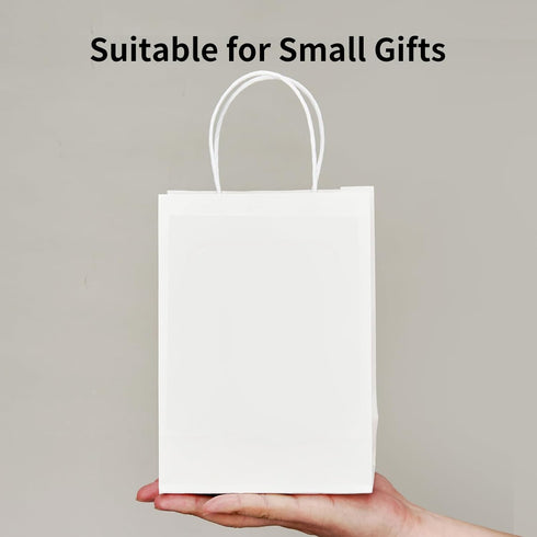 RACETOP 100 Pack White Kraft Paper Gift Bags with Handles | 5.8x3.2x8.25 Inch | Bulk Retail Shopping Bags