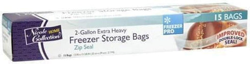 Nicole Home Collection 15 Pack Premium Clear 2 Gallon Zip Seal Bags for Baking, Freezing & Everyday Use
