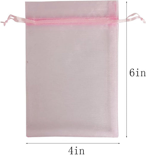 Set Of 50 Gift Organza Bags, 4x6 Inch Pink Drawstring for Baby Shower, Wedding, and Party Favors