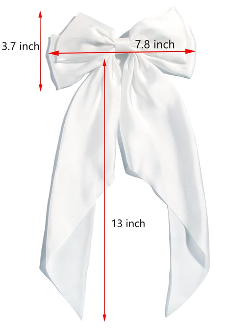 White Hair Bow for Women - 2pcs Large Satin Hair Bows for Hair Clips with Long Tail