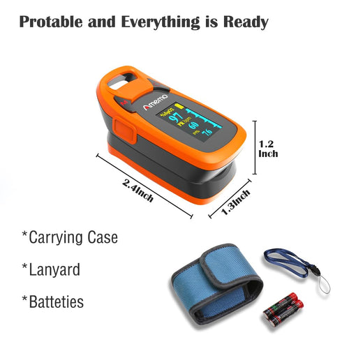 Fingertip Pulse Oximeter with Plethysmograph, Large OLED Digital Display Blood Oxygen Saturation Monitor (Red-Orange)
