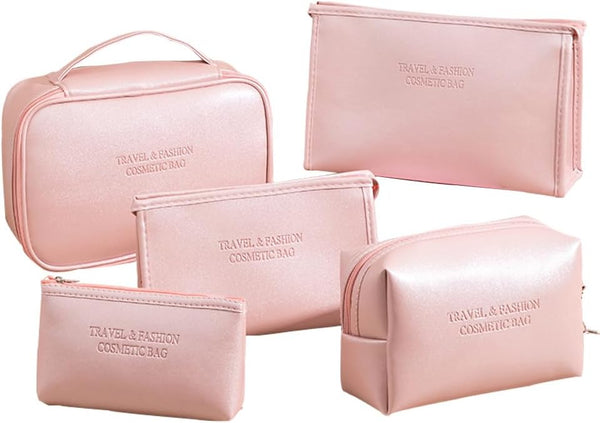 Makeup Bag Large Capacity, Waterproof Travel Cosmetic Bag for Women, Portable Toiletry Storage (Pink)