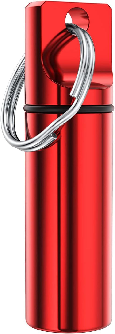 Small Pocket Pill Box Keychain, Aluminium Alloy Portable Mini Organizer for Purse, Waterproof Metal Holder (Red)
