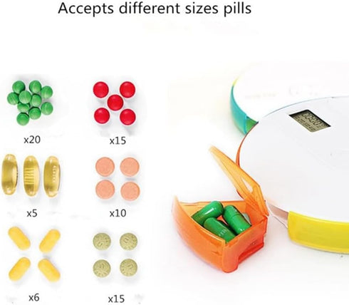 Ruitutedianzi 1 7-Day Piece Automatic Pill Dispenser Portable Electronic Medication Organizer White Weekly Smart Timing
