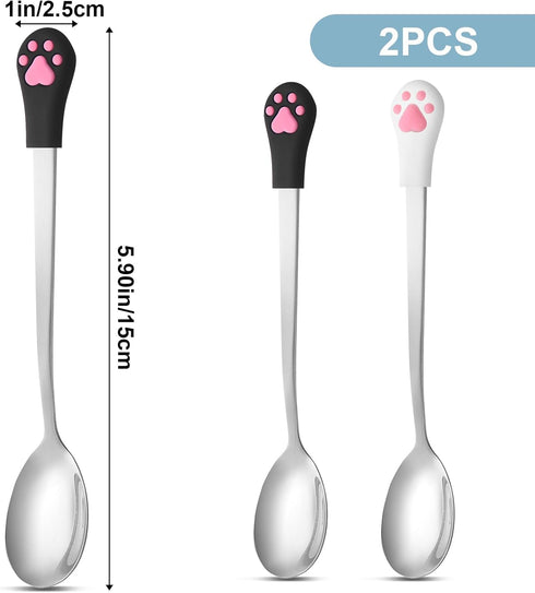 Sibba Dog Cat Spoon 2 Pcs Food Can Spoon Cute Claw Scoop Stainless Steel Spoon Portable Scoop Silver Espresso Little Scoop Fit Feed Canned, Mug, Stirring Tea, Coffee, Dessert