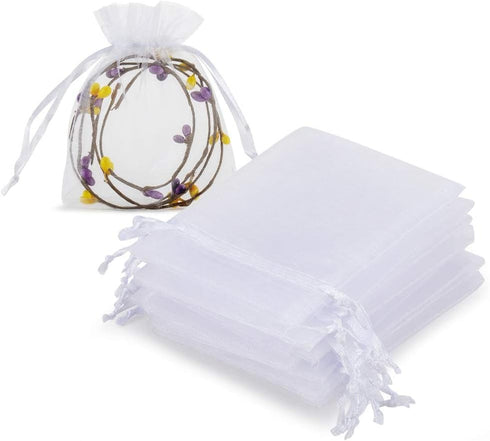 HRX Package 100pcs White Organza Jewelry Bags, Drawstring 3 x 4 inch Mini Candy Pouches for Small Presents, Jewelry