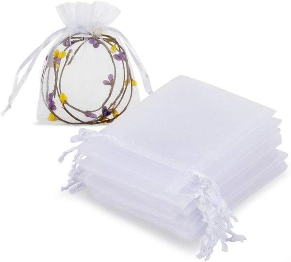 HRX Package 100pcs White Organza Jewelry Bags, Drawstring 3 x 4 inch Mini Candy Pouches for Small Presents, Jewelry