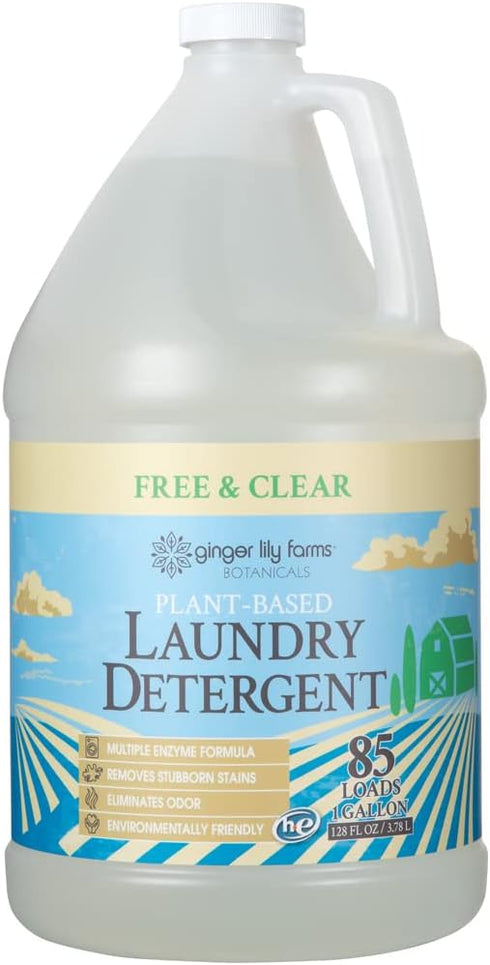 Ginger Lily Farms Botanicals Plant-Based Liquid Laundry Detergent, Free & Clear, Concentrated Formula, HE Compatible,