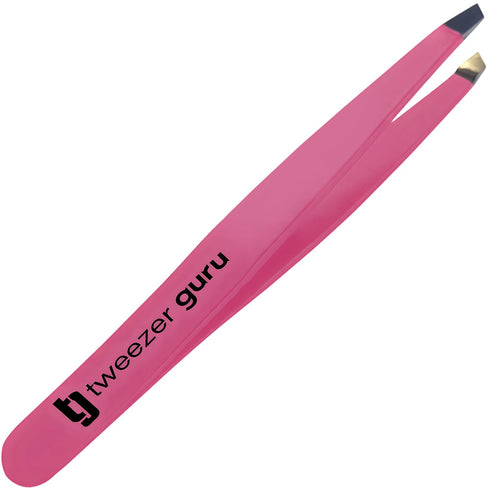 Tweezer Guru Tweezers for Women - Slant Pointed Precision Tweezers for Eyebrows & Ingrown Hair Removal (Pink)