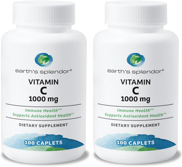 2 Pack Earth's Splendor Vitamin C 1000 mg Dietary Supplement for Immune Support (100 Caplets, 3+ Month Supply)