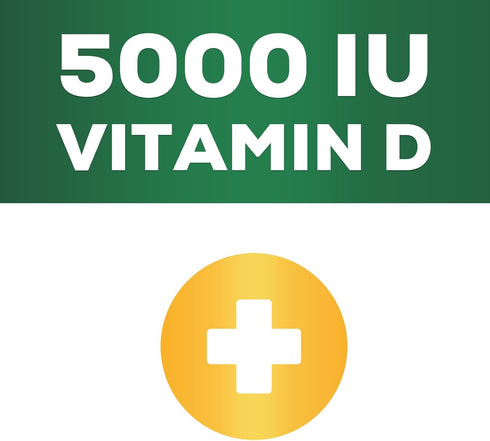 Vitamin D3 Supplement 5000iu (125 mcg), High Potency, Rapid Absorption Softgel, 60 Softgels