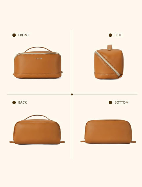 Telena Large Capacity Makeup Bag, Portable PU Leather Water Resistant Cosmetic Organizer for Women with Handle and