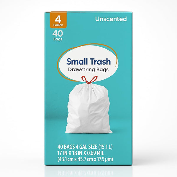Rayverion 4-Gallon Small Drawstring Trash Bags, Durable Everyday Waste Bags for Home, Office,