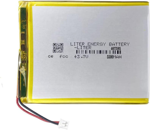 3.7V 407595 5500mAh Lithium Polymer Ion Battery Pack, Rechargeable with JST 2.0mm Connector