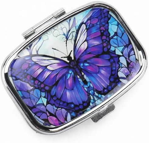 WATASAA 2-Compartment WATASSA Pill Box with Animal Style Mirror All-in-One Portable Medicine Organizer, Marble Pattern