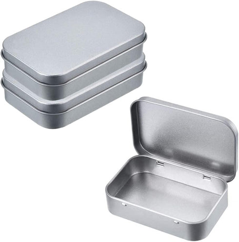 AKOAK 3 Pcs Silver Rectangular Empty Hinged Tins, 3.7 x 2.4 x 0.8 Inches for First Aid, Crafts