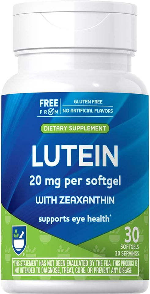 Rite Aid Lutein + Zeaxanthin Softgels - 20mg, 30 Count, Supports Eye Strain, Dry Eyes, and Vision Health for Men and Women