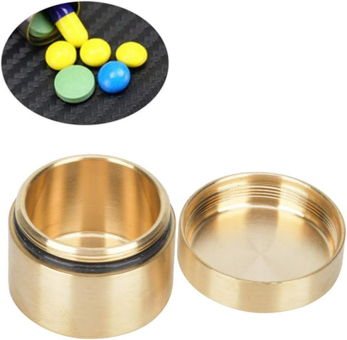 Dustproof Brass Pill Case, Mini Outdoor Waterproof Round Shape Container for Sports, Camping, Hiking - S