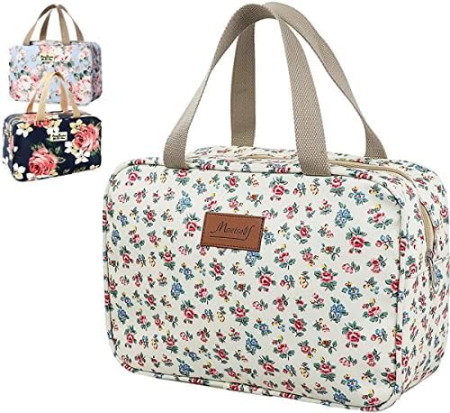 Large Makeup Bag, Toiletry Bag for Women, Cosmetic and Brush Bags for Traveling (Little Flower Beige)