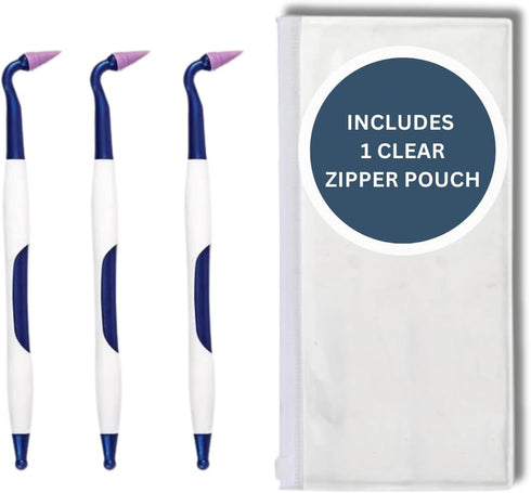 Gum Stimulator - Rubber Tip Dental Plaque Remover Tool, Bundled with Travel Zipper Pouch (3 Pack Total)