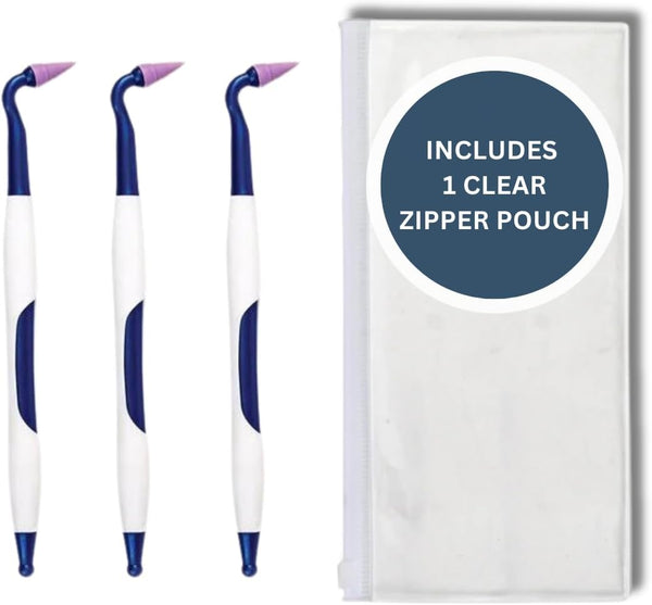 Gum Stimulator - Rubber Tip Dental Plaque Remover Tool, Bundled with Travel Zipper Pouch (3 Pack Total)