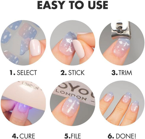 MOYOU LONDON Semi Cured Gel Nail Strips - 20 Pcs Glittery UV Gel Nail Wraps for Easy Salon-Quality Manicure