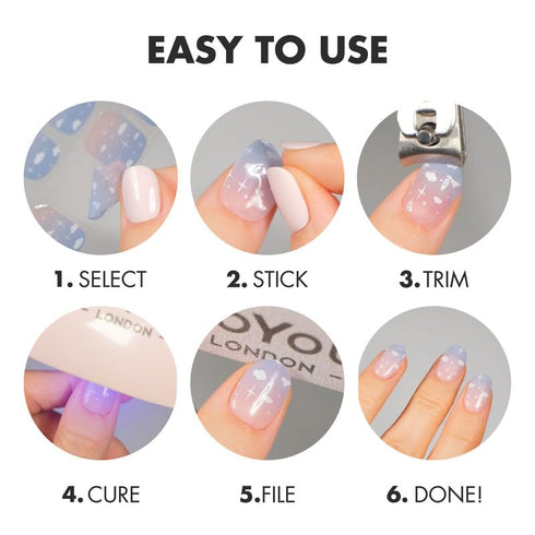MOYOU LONDON 20 Pc Semi Cured Gel Nail Strips, Easy Apply & Remove Pastel Sweets Gel Wraps for Nails